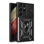 Hurtel Hybrid Armor Camshield Case para Samsung Galaxy S23 Ultra Armored Cover With Camera Cover Black