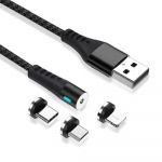Cabo USB magnético 3-em-1 Lightning + USB-C + micro-USB 1m - 2A Fast Charge - Trançado