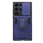 Capa Silicone Anti-choque Anel de Dedo Samsung Galaxy S23 Ultra Azul com Protetor de Câmera e Janela Deslizante