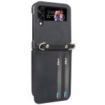 Avizar Capa para Samsung Z Flip 4 Couro Porta Cartões Alça Versátil Case Preto - FOLIO-AYLAN-BK-F721