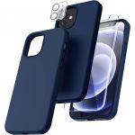 Capa Silicone Azul iPhone 12 com 1 Película Vidro Temperado 1 Película Camera
