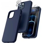 Capa Silicone Azul iPhone 12 Pro com 1 Película Vidro Temperado 1 Película Camera