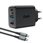 Acefast 2in1 Carregador Gan 65W usb Type C / usb, Adapter Hdmi Adapter 4K @ 60Hz (set With Cable) Black (A17 Black)