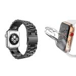 Kit Bracelete Aço Stainless Lux + Ferramenta + Capa 360° Impact Protection para Apple Watch Series 9 Aluminum - 45mm - Black