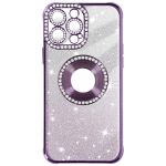 Avizar Capa Com Brilho Para IPhone 13 Pro Max Com Diamantes Silicone Violet Back Diapay Pp