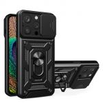 Hurtel Armor Camshield Case With Stand And Camera Cover para iphone 15 Pro Max Hybrid Armor Camshield Black