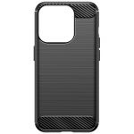 Avizar Capa para iPhone 15 Pro Max Reforçada Flexível Carbono Efeito Escovado Preto BACK