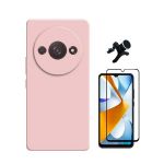 Phonecare Kit Película de Vidro Temperado 5D Full Cover + Capa Silicone Líquido + Suporte Magnético de Carro Reforçado para Xiaomi Redmi A3 Pink