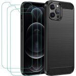 Capa Silicone Carbon para iPhone 15 Pro Max com 3 Películas Vidro Temperado