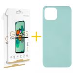 Gandy Pack 2x Película de Vidro Temperado 2.5D + Capa Gandy Apple iPhone 15 Plus Silicone Líquido Verde-água - 8434010434128