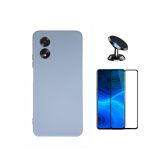 Phonecare Kit Película de Vidro Temperado 5D Full Cover + Capa Silicone Líquido + Suporte Magnético de Carro para Oppo A18 Light Blue