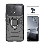 Phonecare Kit Película Hidrogel Full Cover Frente + Capa 3X1 Military Defender + Suporte Magnético de Carro para Xiaomi Poco X6 Pro Black