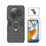 Phonecare Kit Película de Vidro Temperado 5D Full Cover + Capa 3X1 Military Defender + Suporte Magnético L Safe Driving Carro para Xiaomi Redmi A3 Black