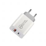 Eleventek Carregador Adaptador Rápido USB-C (PD20W) + USB-A (QC3.0) Branco - B-DC-36