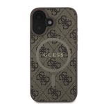 Guess Capa Original para iPhone 16 Plus Hardcase 4G Ring Classic Logo Magsafe Brown