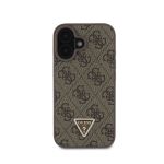 Guess Capa Guss para para iPhone 16 Pro Couro Metal Logo Strass Crossbody Castanho