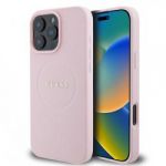 Guess Capa para iPhone 16 Pro Grained Classic Logo Magsafe Rosa