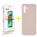Accetel Pack 2x Película de Vidro Temperado 2.5D + Capa Accetel Samsung Galaxy A05s 5G Silicone Líquido Rosa-creme - 8434010678775