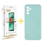 Accetel Pack 2x Película de Vidro Temperado 2.5D + Capa Accetel Samsung Galaxy A05s 5G Silicone Líquido Verde-água - 8434010678751