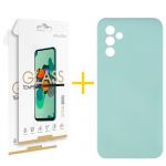 Skyhe Pack 2x Película de Vidro Temperado 2.5D + Capa Skyhe Samsung Galaxy A05s 5G Silicone Líquido Verde-água - 8434010678584