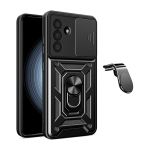 Kit Suporte de Carro Magnético L + Capa de Proteção Militar Magnética Janela Deslizante GIFT4ME para Samsung Galaxy A56 5G Black