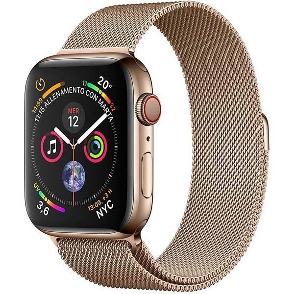 apple watch gold stainless steel case with gold milanese loop 44mm