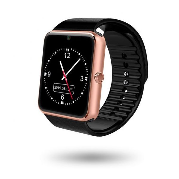 smartwatch preto com pulseira rose