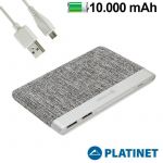 Powerbank Platinet 10000 mAh Polímero Slim (2 x usb / 2.1A) Textil Light Grey