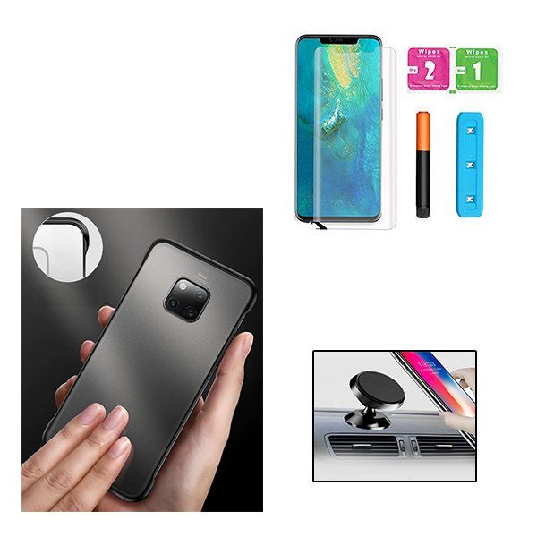 Kit Película Vidro Nano Curved Uv Capa Naked Bumper Suporte Magnético Carro Huawei Mate