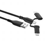 Ewent Cabo USB A Macho - Micro USB A Macho + Adaptador Lightning / USB C 1m (Preto) - EW1376