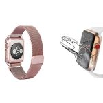 Kit Pulseira Bracelete Milanese Loop Fecho Magnético + Capa 360° Impact Protection Apple Watch Series 6 44mm Rosa