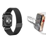 Kit Pulseira Bracelete Milanese Loop Fecho Magnético + Capa 360° Impact Protection Apple Watch Series Se 44mm Black
