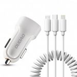Cabo Dudao Car Kit 2X usb 2.4A Charger + 3IN1 Lightning Type C Micro usb White (R7 White) - 6970379614556 - 187233