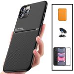 Capa Kit Magnetic Lux + Magentic Wallet Laranja + 5D Full Cover + Suporte Magnético Carro iphone 8