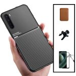 Capa Kit Magnetic Lux + Magentic Wallet Castanho + 5D Full Cover + Suporte Magnético Carro Reforçado Oneplus Nord