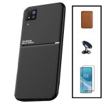 Capa Kit Magnetic Lux + Magentic Wallet Castanho + 5D Full Cover + Suporte Magnético Carro Huawei P40 Lite