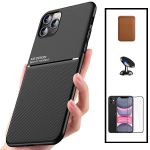 Capa Kit Magnetic Lux + Magentic Wallet Castanho + 5D Full Cover + Suporte Magnético Carro iphone 8