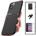 Capa Kit Magnetic Lux + Magentic Wallet Black + 5D Full Cover + Suporte Magnético Carro Reforçado iphone 11 Pro Max