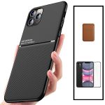 Capa Kit Magnetic Lux + Magentic Wallet Castanho + 5D Full Cover iphone 11 Pro Max