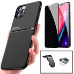 Capa Kit Magnetic Lux + Anti-spy 5D Full Cover + Pelicula de Camera Traseira + Suporte Magnético L Safe Driving iphone 11 Pro Max