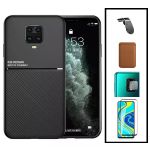 Kit Capa Magnetic Lux + Magentic Wallet Castanho + 5D Full Cover + Pelicula de Camera Traseira + Suporte Magnético L Safe Driving - Xiaomi Redmi Note 9s