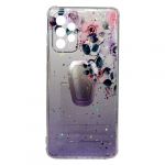 Capa Silicone com Desenho Bling Glitter Samsung Galaxy A72 Roxo Flowers com Kickstand