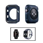 Kit Capa Military DoubleColor + Pulseira SportyStyle + Película de Hidrogel para Apple Watch Series SE 44mm Blue/Black / Azul Escuro / Branco