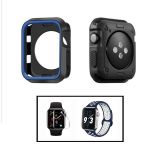 Kit Capa Military DoubleColor + Pulseira SportyStyle + Película de Hidrogel para Apple Watch Series SE 44mm Black/Blue / Azul / Branco