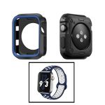 Kit Capa Military DoubleColor + Pulseira SportyStyle para Apple Watch Series SE 44mm Black/Blue Escuro / Azul Escuro / Branco