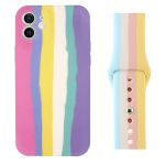 Kit Capa Silicone Líquido + Bracelete Smoothsilicone Rainbow para iphone 12 / Apple Watch Series Se - 44MM
