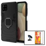 Kit Película de Vidro Temperado 5D Full Cover + Capa 3X1 Military Defender + Suporte Magnético de Carro para Samsung Galaxy A12 Nacho