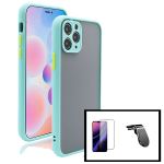 Kit Capa Anti Choque Camera Protection + Película 5D Full Cover + Suporte Magnético L Safe Driving Carro para iphone Xr - Azul Claro
