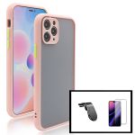 Kit Capa Anti Choque Camera Protection + Película 5D Full Cover + Suporte Magnético L Safe Driving Carro para iphone Xr - Rosa