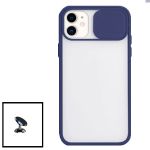 Kit Capa Slide Window Anti Choque Frosted + Suporte Magnético de Carro para iphone 12 Pro Max - Azul Escuro